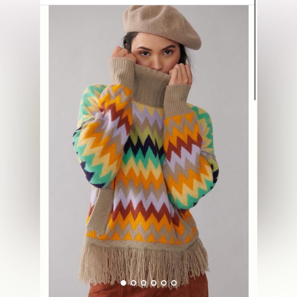 Anthropologie Plenty by Tracy Reese Fringed Turtleneck Sweater
